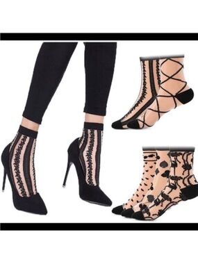 5 Pairs Ultra Thin Socks Black Sheer Mesh Transparent Socks Lace Fishnet
